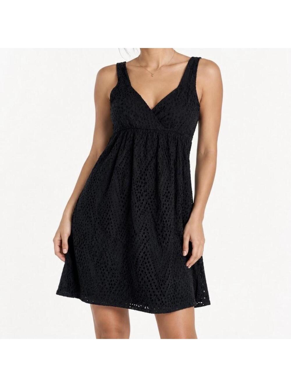 Vince black babydoll sleeveless eyelet lace summer dress Size 10 cotton beach